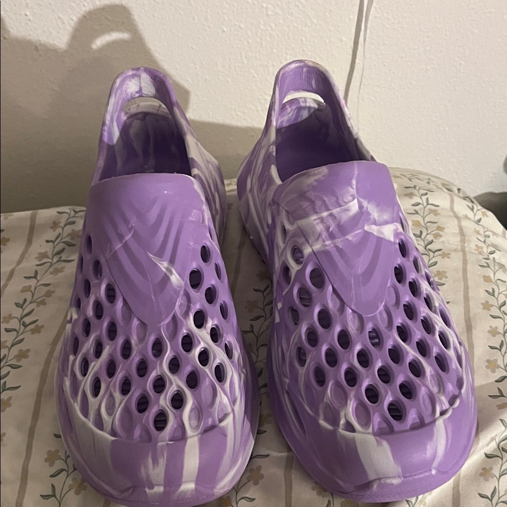 Purple and White Slip-On Clogs